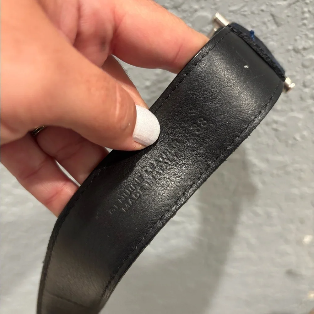 Ermenegildo Zegna Suede, Black Leather Belt with Silver Buckle (260)